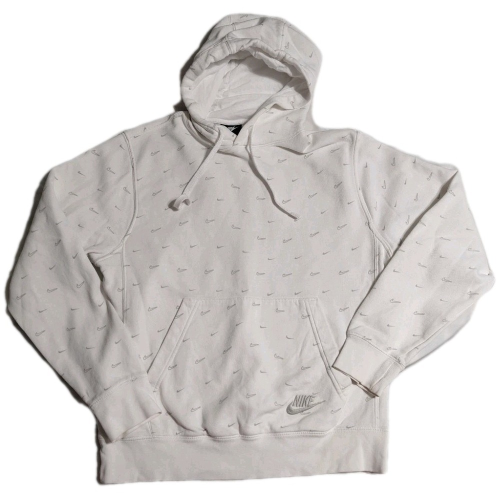Nike Sportswear Club Fleece Hoodie Small White All‎ Over Mini Swoosh Pullover